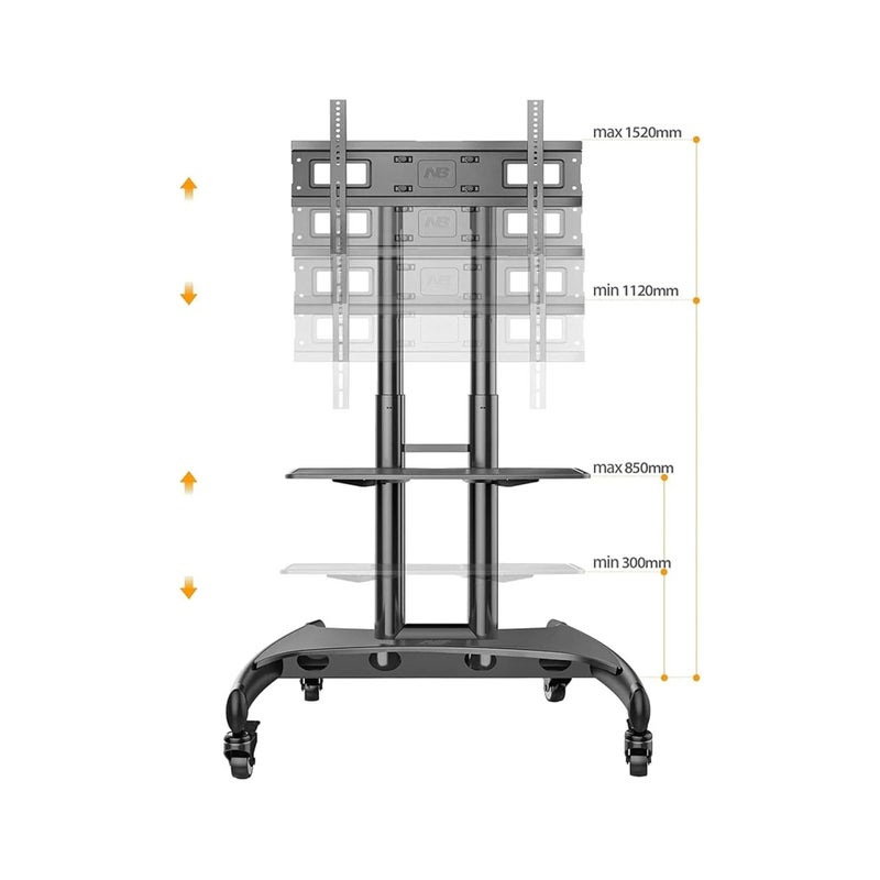 NB ERGONOMIC Mobile TV Cart TV Stand with Wheels for 32" - 75" Inch LCD LED OLED Plasma Flat Panel Screens up to 45.5kgs / 100lbs, VESA 600x400mm, Height Adjustment, Black | AVA1500-60-1P - Image 3