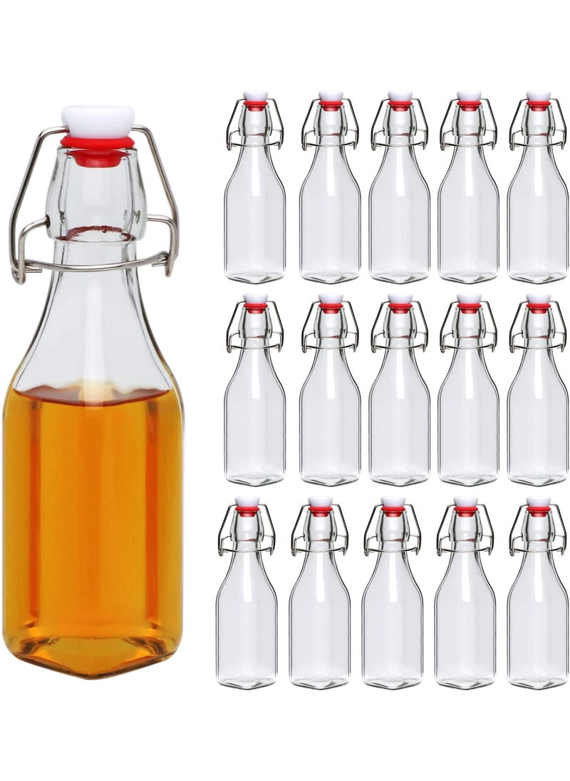 Leeonz Leeonz® 250ML Swing Top Glass Bottles with Caps, Clear Glass Bottle for Kombucha Fermenting, Beer Brewing, Juicing, Wine, Milk or Eggnog (Pack of 16, Square Shape)  - Image 1