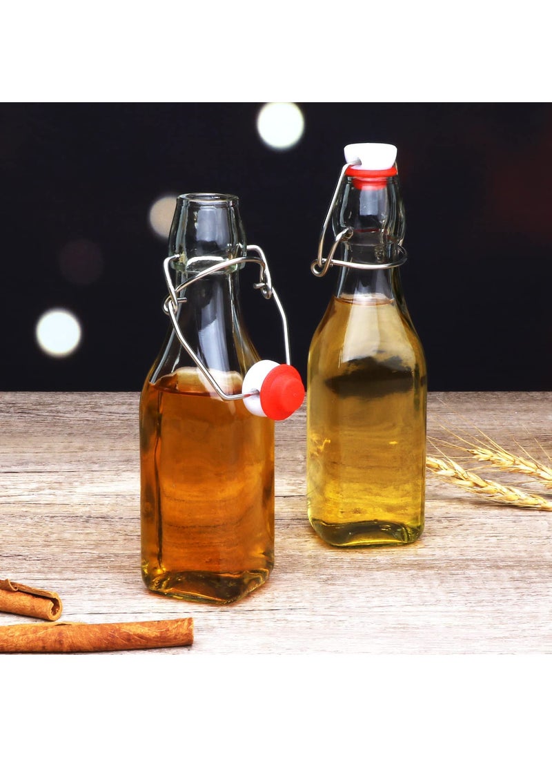 Leeonz Leeonz® 250ML Swing Top Glass Bottles with Caps, Clear Glass Bottle for Kombucha Fermenting, Beer Brewing, Juicing, Wine, Milk or Eggnog (Pack of 16, Square Shape)  - Image 3