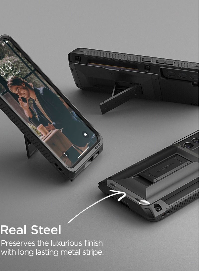 VRS Design Damda Glide Hybrid Case Cover for Samsung Galaxy S22 PLUS (2022) wallet Card Slot [3-4] with Kickstand - Black  - Image 5