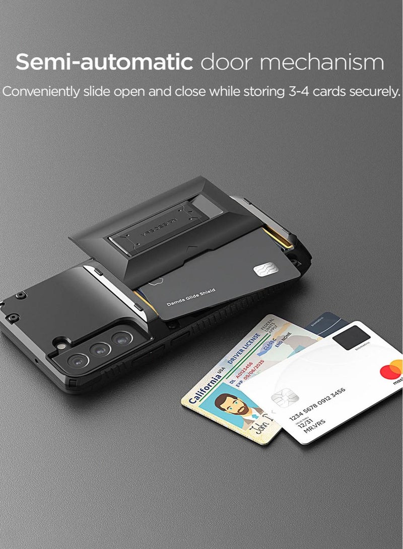 VRS Design Damda Glide Hybrid Case Cover for Samsung Galaxy S22 PLUS (2022) wallet Card Slot [3-4] with Kickstand - Black  - Image 2