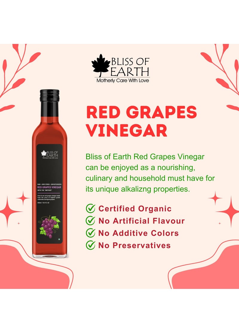 BLISS OF EARTH Raw Red Wine Vinegar With Mother Unfiltered Red Grapes Vinegar For Cooking Salad Dressings and Marinating Fresh or Grilled Vegetables 500ml Pack of 2  - Image 4