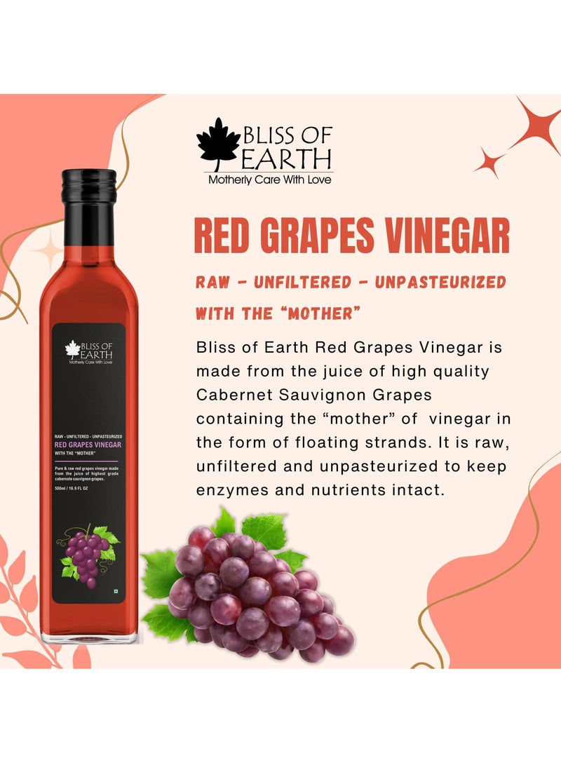 BLISS OF EARTH Raw Red Wine Vinegar With Mother Unfiltered Red Grapes Vinegar For Cooking Salad Dressings and Marinating Fresh or Grilled Vegetables 500ml Pack of 2  - Image 5