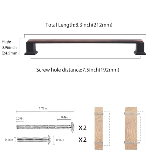 COTYKILEY 10 Pack 7.5 Inch(192mm) Oil Rubbed Bronze Cabinet Handles Oil Rubbed Bronze Kitchen Cabinet Pulls Cabinet Door Handles Kitchen Cabinet Hardware - Image 2