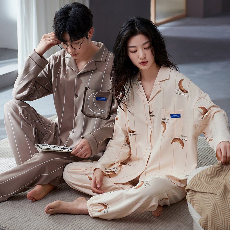 Entity Couple Pajamas Women'S Pure Cotton Cardigan Non-Print Style Pure Cotton Red Wedding Wedding Men'S Home Clothes - Image 1