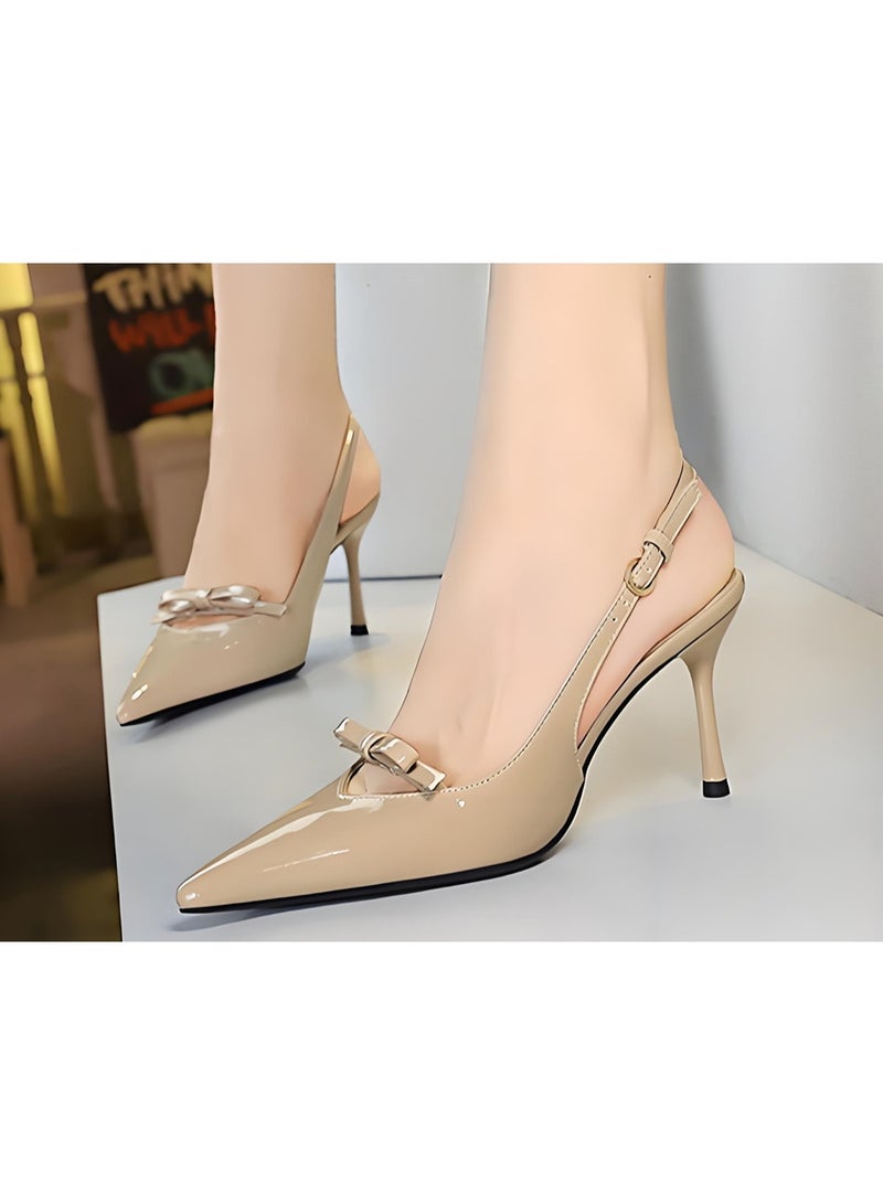 بيج تري المرأة قوس مغلق موجهة إصبع القدم مضخات سلينغباك كعب عالي الصنادل خاكي 8CM - Image 4