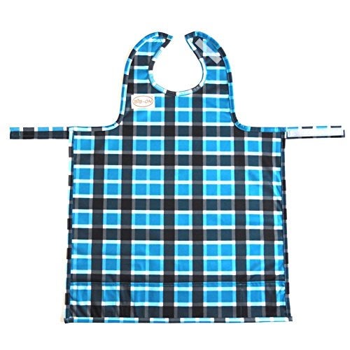 BIB-ON, Full-Coverage Bib and Apron Combination for Infant, Baby, Toddler Ages 0-4. (Blue Plaid) - Image 1