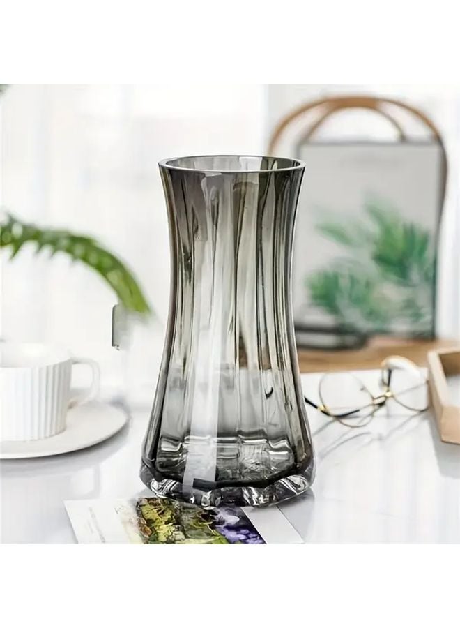 Smoke Gray Minimalist Vase Transparent Floral Arrangement Living Room Home Decor - Image 1