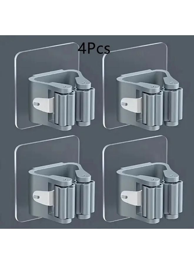 Gray 4Pcs Wall Mounted Mop Brush Holder No Drilling Strong Adhesive Space Saving Bathroom Organizer - Image 1