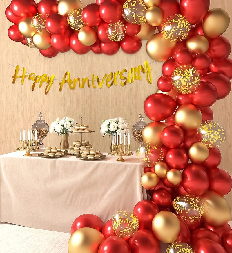 SpecialYou.in Happy Anniversary Decoration Items For Husband & Wife With Confetti Balloons/Metallic Balloons/Red Balloons For Decoration With Happy Anniversary Banner- 53 Pieces, 1 Count - Image 1