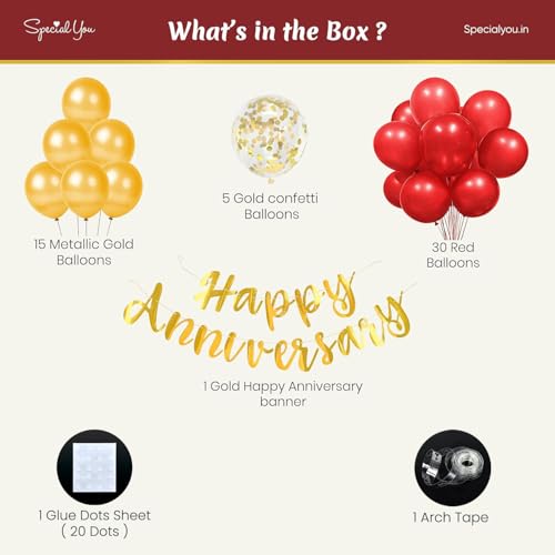 SpecialYou.in Happy Anniversary Decoration Items For Husband & Wife With Confetti Balloons/Metallic Balloons/Red Balloons For Decoration With Happy Anniversary Banner- 53 Pieces, 1 Count - Image 2