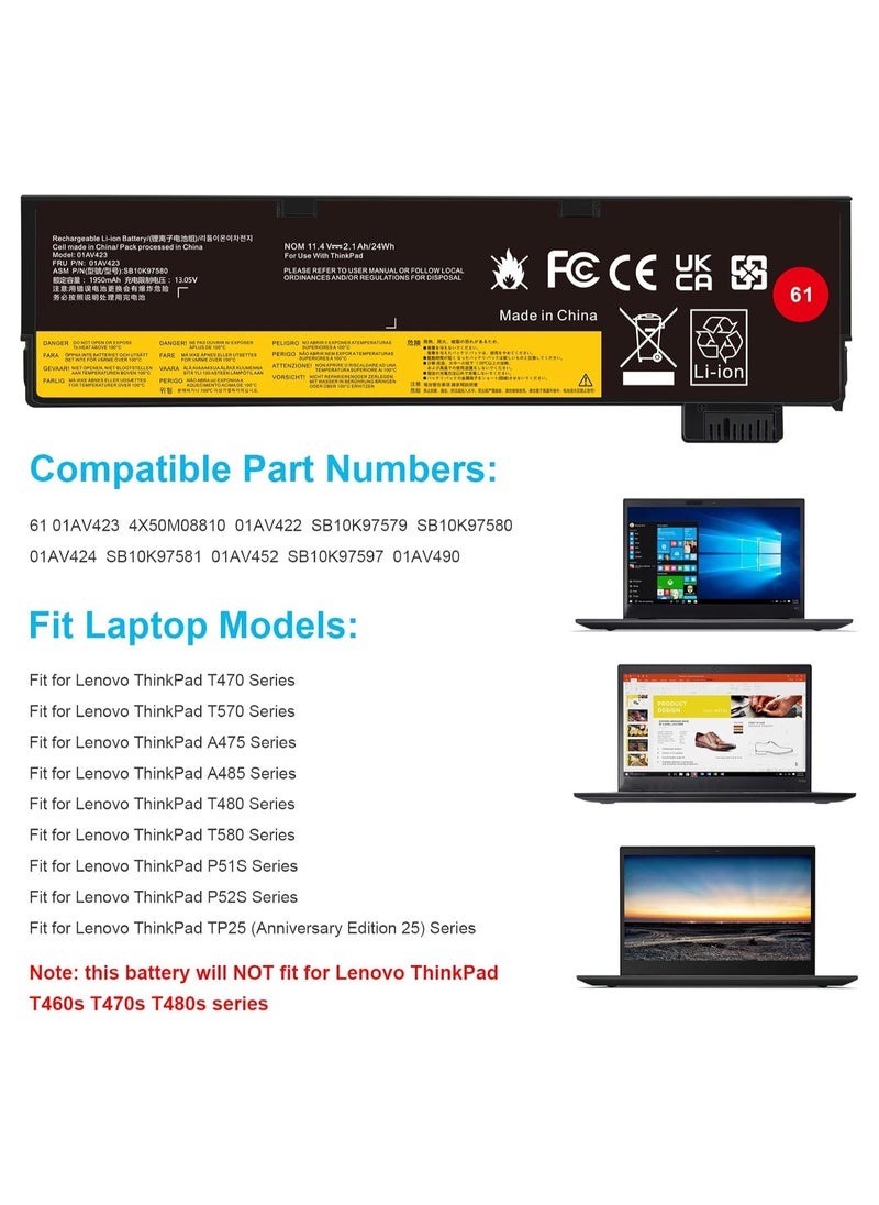 Max Power Replacement Battery For Lenovo ThinkPad T470 T480 P51S P52S T570 T580 Serie  - Image 3