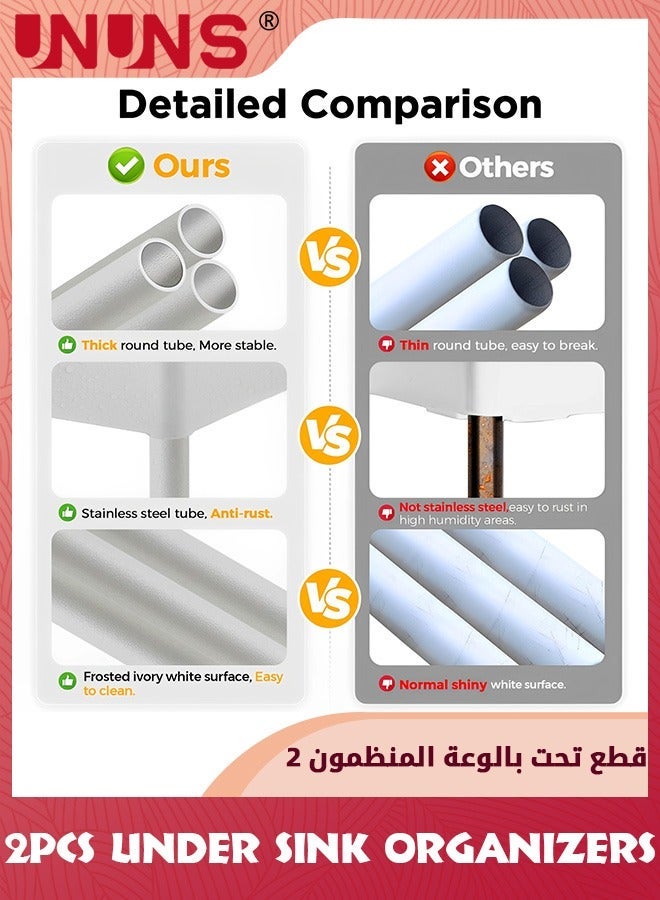 UNUNS 2 Pack Under Sink Organizer,2-Tier Slide Out Organizer for Condiments,Multifunctional Sliding Shelf Storage Rack Kitchen Countertop,Under Sink,Bathroom,Home,Office,White - Image 5