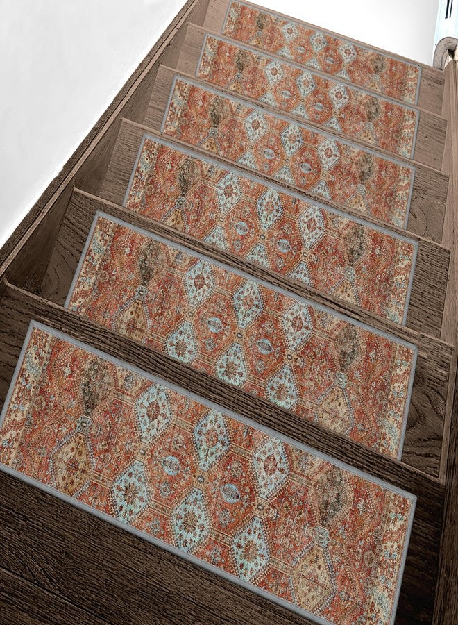 sarben Non Slip Stair Treads for Wooden Steps 15PCS - 8"x30" Indoor Safety Carpet, Edging Mats with TPE Adhesive Backing, Pet and Elderly Friendly Stair Rugs (Rust) - Image 1