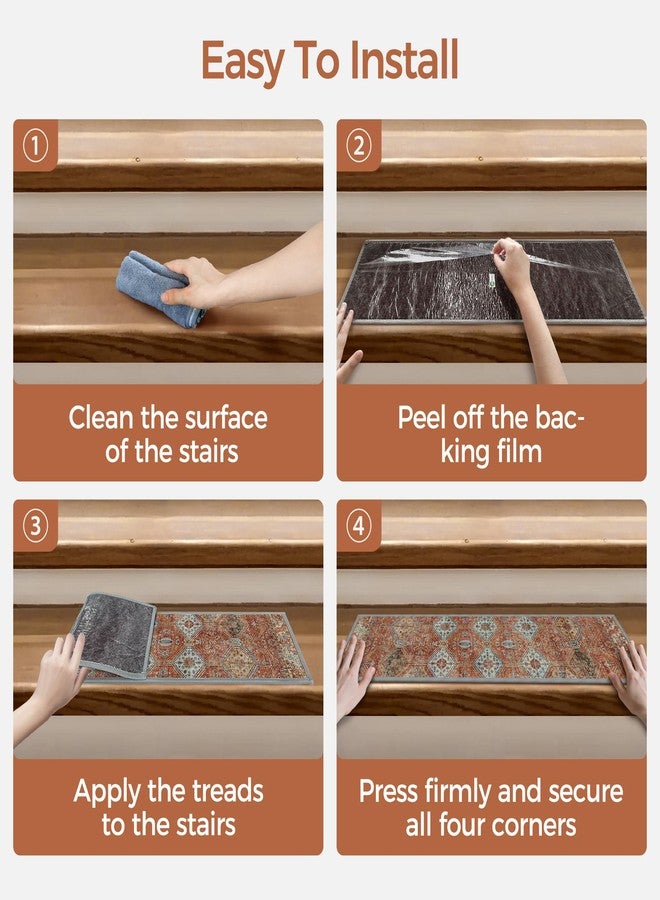 sarben Non Slip Stair Treads for Wooden Steps 15PCS - 8"x30" Indoor Safety Carpet, Edging Mats with TPE Adhesive Backing, Pet and Elderly Friendly Stair Rugs (Rust) - Image 4