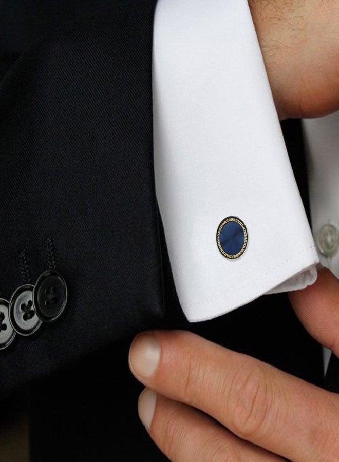 Zivom® Round Blue Gold Rhodium Office Formal Shirt Blazer Cufflink Pair Men Gift Box - Image 3