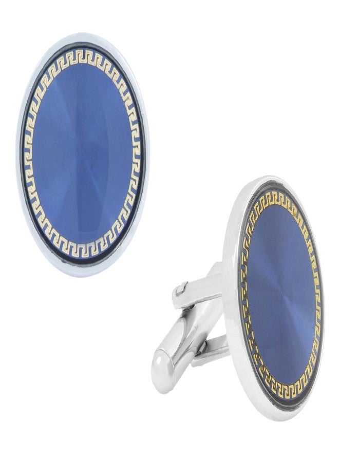Zivom® Round Blue Gold Rhodium Office Formal Shirt Blazer Cufflink Pair Men Gift Box - Image 1