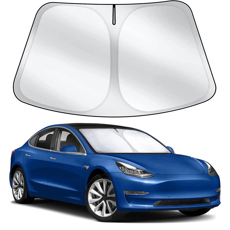 Showay Tesla Model 3 Y Windshield Sunshade Sun Shade Fit for 2016 2022 Protector Visor Cover BlackSliver CARSUN07