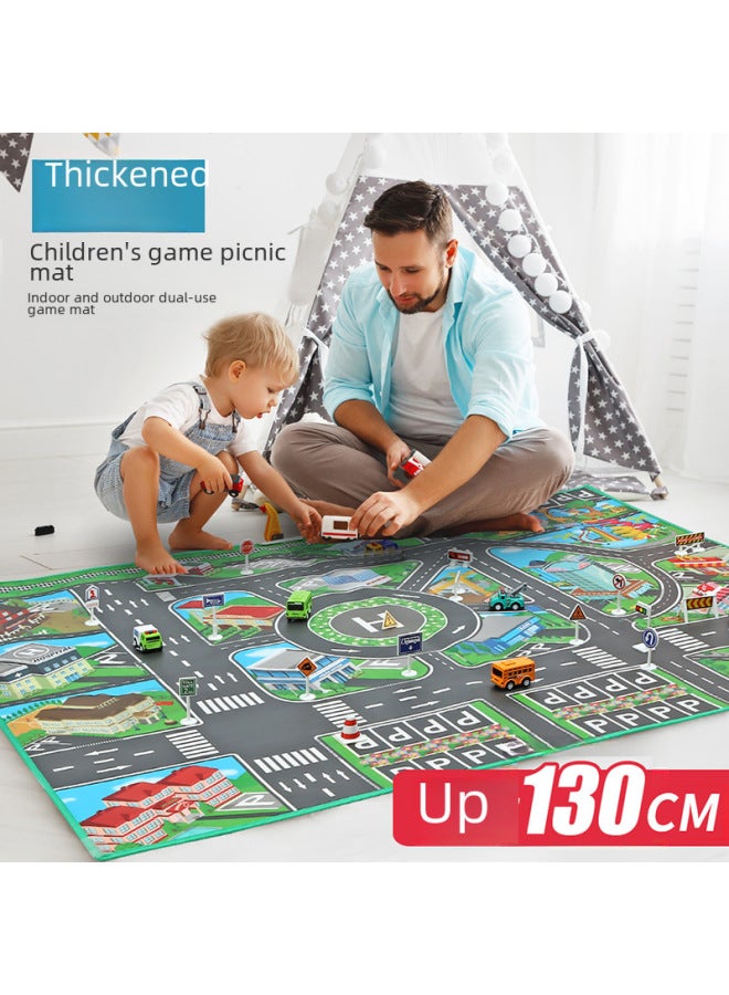 Children's Toys 11 Thickened English Traffic Parking Lot Indoor And Outdoor Play Car Game Mat Outdoor Picnic Mat-Color:Thickened 130*100 Version Of The City Traffic Parking Lot Picnic Mat (English LH022C) - Image 5