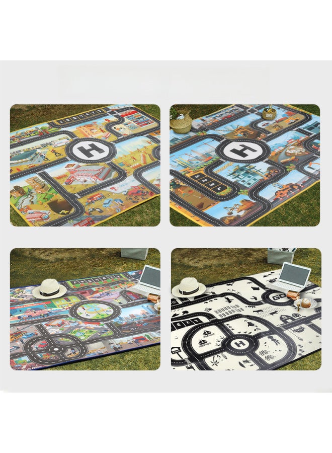 Children's Toys 11 Thickened English Traffic Parking Lot Indoor And Outdoor Play Car Game Mat Outdoor Picnic Mat-Color:Thickened 130*100 Version Of The City Traffic Parking Lot Picnic Mat (English LH022C) - Image 2