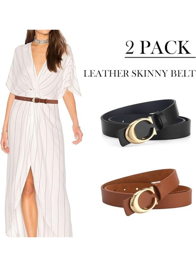 Keyrivs 2 Pack Women’s Leather Belts Ladies Belts for Jeans Pants Dresses Adjustable Belts Skinny Belt Retro Vintage Belt Waist Belt Fashion Women's Accessories Waist Strap - Image 2