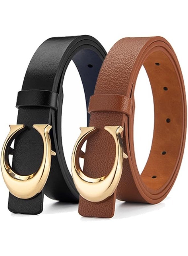 Keyrivs 2 Pack Women’s Leather Belts Ladies Belts for Jeans Pants Dresses Adjustable Belts Skinny Belt Retro Vintage Belt Waist Belt Fashion Women's Accessories Waist Strap - Image 1
