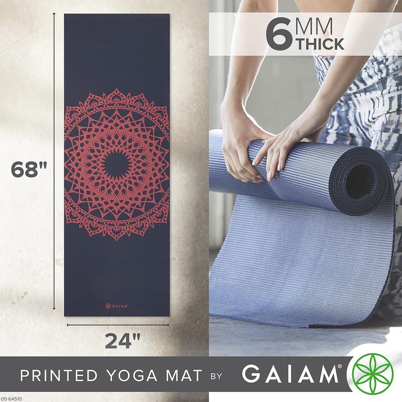 Gaiam Yoga Mat - Premium 6mm Print Extra Thick Non Slip Exercise & Fitness Mat for All Types of Yoga, Pilates & Floor Workouts (68"L x 24"W x 6mm Thick) - Image 3