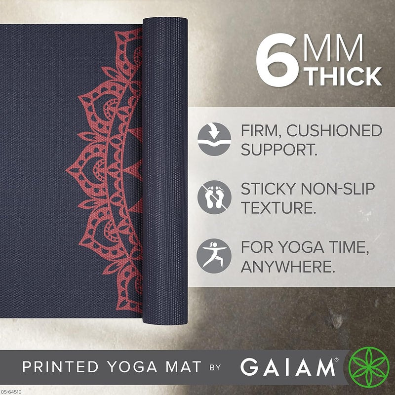 Gaiam Yoga Mat - Premium 6mm Print Extra Thick Non Slip Exercise & Fitness Mat for All Types of Yoga, Pilates & Floor Workouts (68"L x 24"W x 6mm Thick) - Image 2