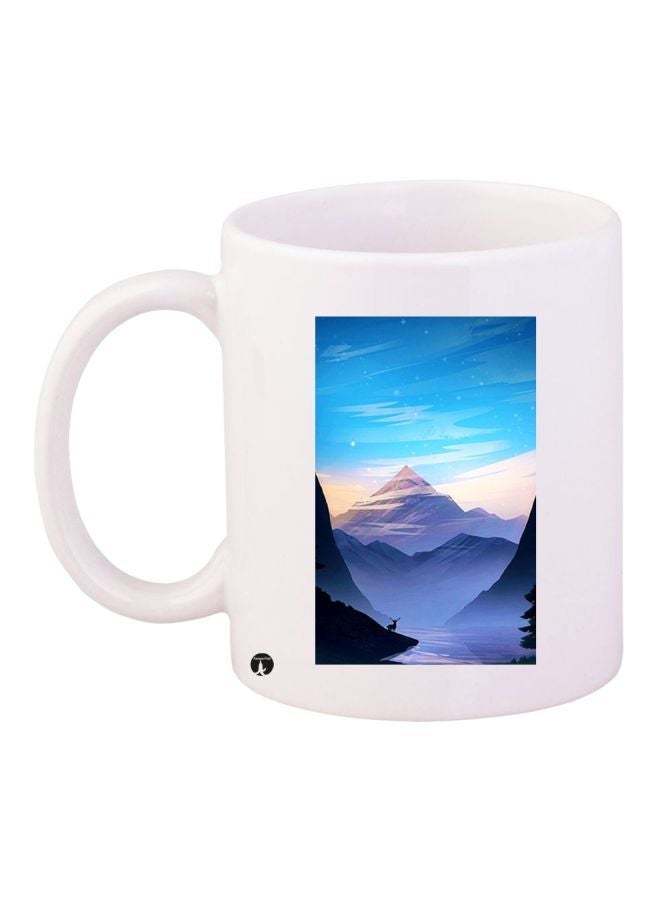 RYN Mountains Themed Coffee Mug White/Blue 11ounce