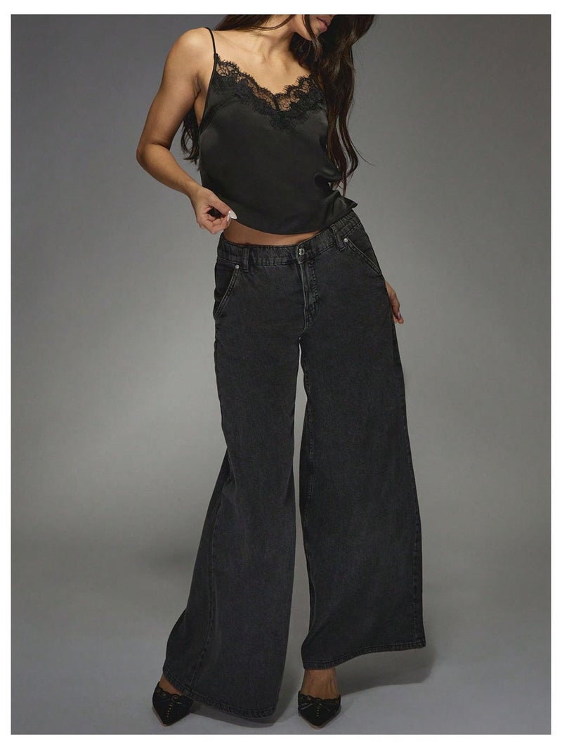 MakeMeChic Women's Satin Lace Camisole Top V Neck Sleeveless Going Out Party Tank Tops Black Medium - Image 5