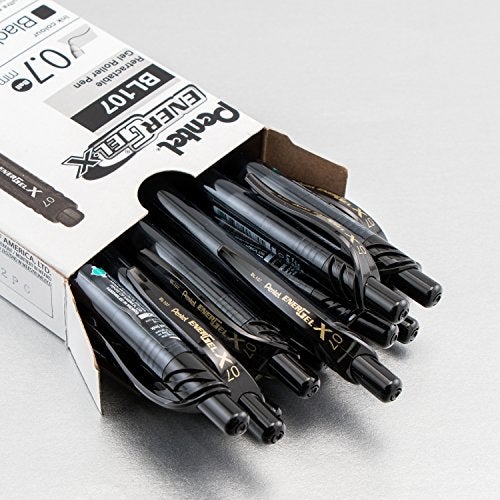 Pentel EnerGelX Retractable Liquid Gel Pen 07 mm Medium Line Black Ink Box of 12 BL107A - Image 3