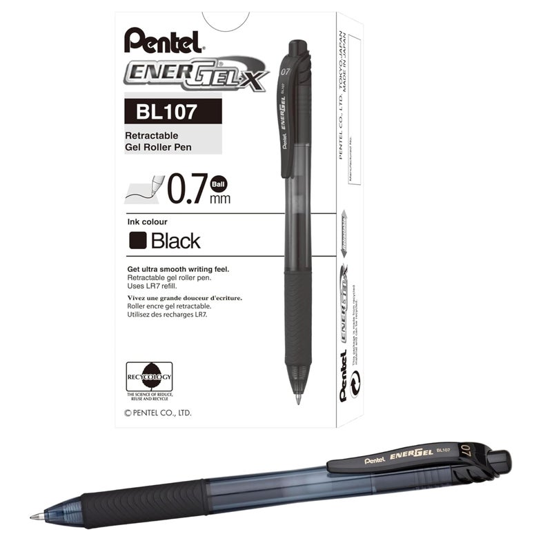 Pentel EnerGelX Retractable Liquid Gel Pen 07 mm Medium Line Black Ink Box of 12 BL107A - Image 2