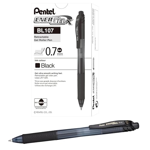 Pentel EnerGelX Retractable Liquid Gel Pen 07 mm Medium Line Black Ink Box of 12 BL107A - Image 1