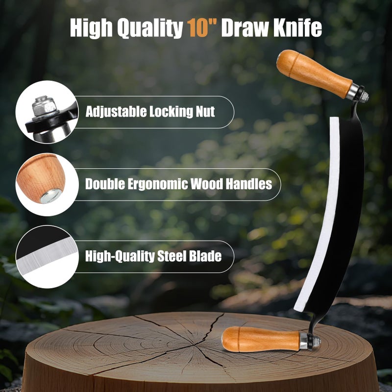 Beendou 10'' Draw Knife,Draw knife debarking tool,Curved Draw Knife,Draw Shave Tool Debarking Hand Tool,ergonomic handle,simple and effortless to use,bark stripper tool - Image 2