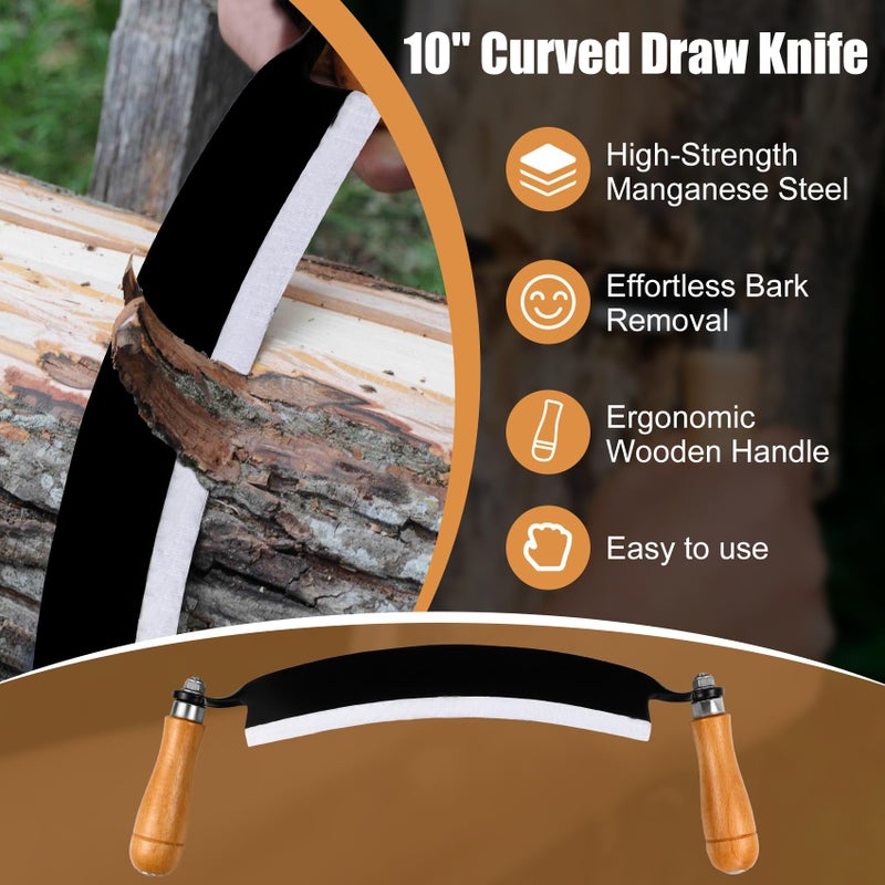 Beendou 10'' Draw Knife,Draw knife debarking tool,Curved Draw Knife,Draw Shave Tool Debarking Hand Tool,ergonomic handle,simple and effortless to use,bark stripper tool - Image 5