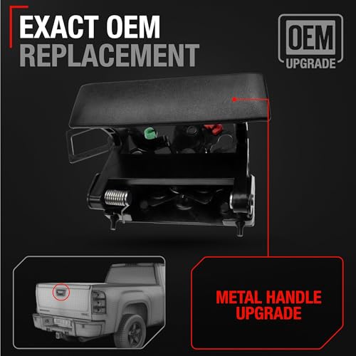 T1A Tailgate Handle Assembly Upgraded Metal Compatible with 20072015 Chevrolet Silverado GMC Sierra Hummer H3T Textured Black OEM 20955300 15140549 20880357 - Image 3