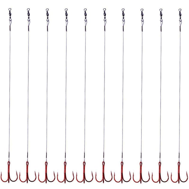 Laxygo 5-10pcs Fishing Treble Hook with Leader Nylon Coated Fishing Wire Leader with Swivel 3/0 2/0 1/0 1# 2# 4# 6# (Gray Leader, 1#-10pcs) - Image 1