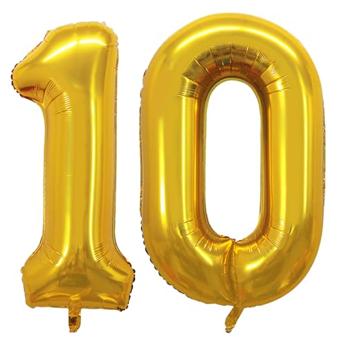 GOER Number 10 Balloons for 10th Birthday Party Decorations42 Inch Jumbo Foil Helium Balloons for 10th Anniversary Gold - Image 1