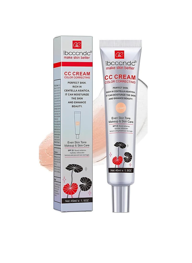 ibcccndc Color Correcting CC Cream, Hydrating CC Cream Foundation With Centella Asiatica, Multi Purpose Skin Tone Adjusting CC Cream Concealer, Pre-makeup Primer Brightening For Mature Skin, (Light)  - Image 1