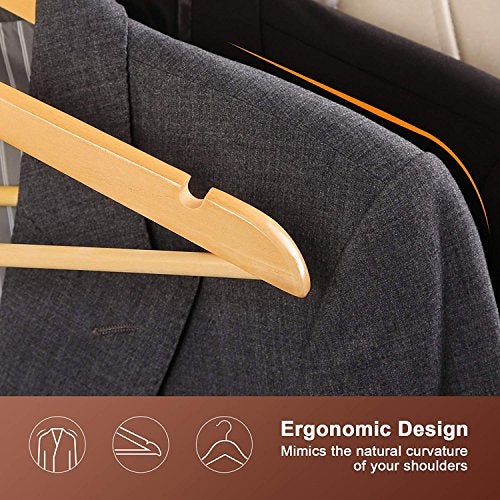 Ash  Roh Ash & Roh® - Wooden Suit Hangers with Non Slip Pants Bar Smooth Finish Solid Wood Coat Hanger 360° Swivel Hook Precisely Cut Notches for Camisole, Clothes Hangers (10, WOODEN HANGER) - Image 5