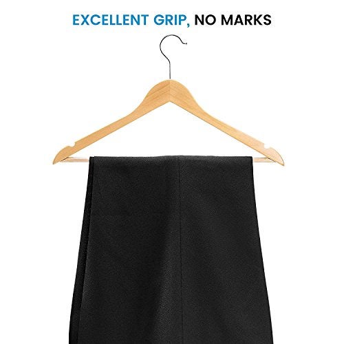 Ash  Roh Ash & Roh® - Wooden Suit Hangers with Non Slip Pants Bar Smooth Finish Solid Wood Coat Hanger 360° Swivel Hook Precisely Cut Notches for Camisole, Clothes Hangers (10, WOODEN HANGER) - Image 4