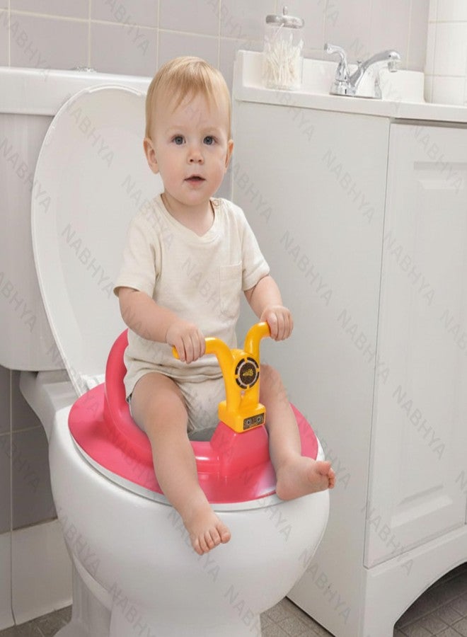Zerya Kids Toilet Trainer Baby Potty Seat With Bike Handle And Back Support Toilet Seat (Pink) - Image 2