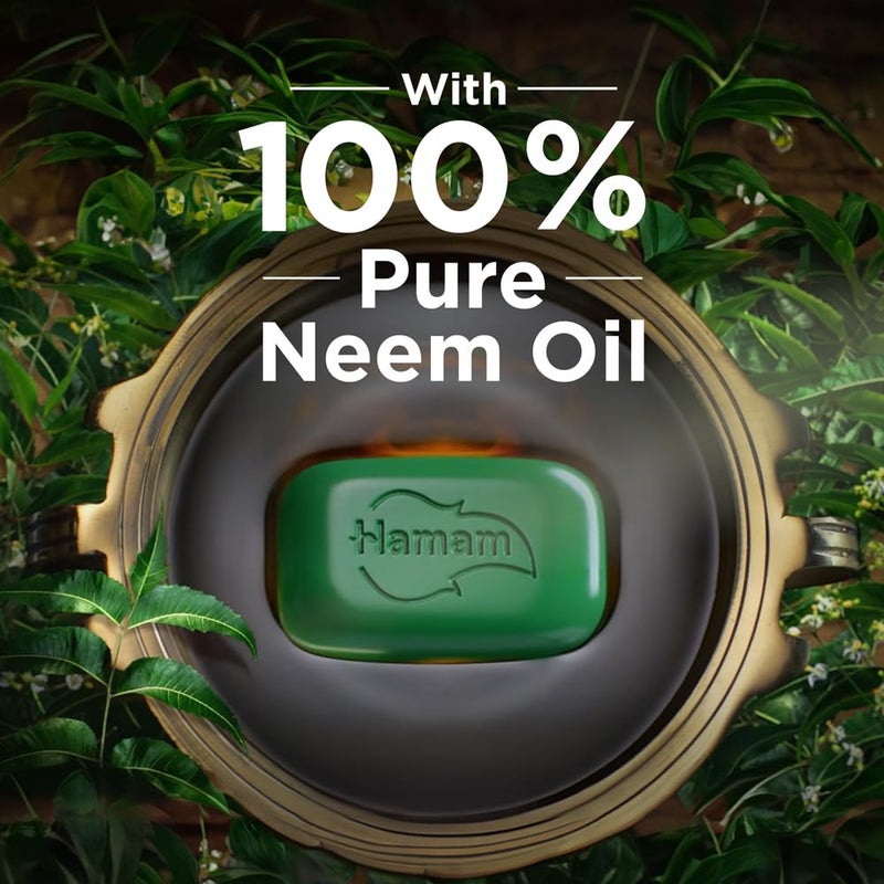 Hamam New Bathing Soap Pack of 8 with 100 Pure Neem Oil Which Helps Protects Your Skin From Pimples and Other Skin Problems - Image 4