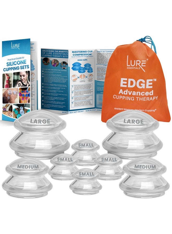 Lure Essentials Edge Silicone Cupping Set, Cupping Kit for Massage Therapy, Long Lasting Cups for Professional & Home Use, Body Sculpt Cup for Cellulite, Ultra Transparent Clear (8 Count) - Image 1