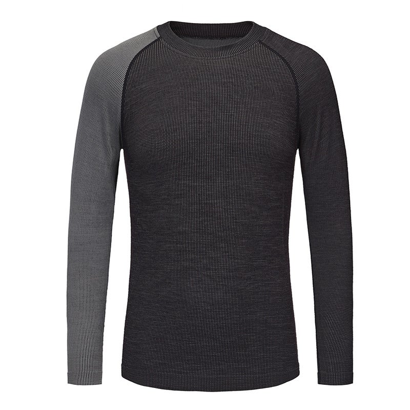 Generic Merino Wool Long-sleeved T-shirt Mens Moisture-wicking Warm Breathable Odor-proof High Elastic Sports Outdoor Hiking Top Bottoms (black, no size, random color)