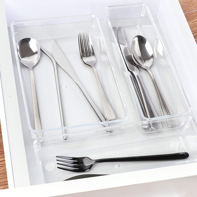 DARKFISH DARK Bathroom Drawer Tray Dividers Plastic Vanity Organizers Storage Bins For Makeup Dresser Tray, Clear (9 Pcs) - Inside, Transparent  - Image 4
