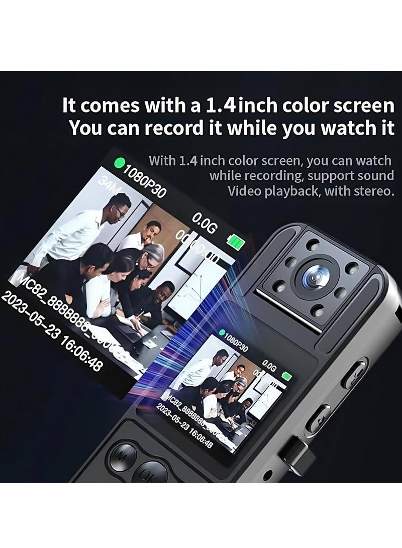 SYOSI Mini Camera with Audio Recording, Portable Wearable Small Body Worn Cam, 180°rotatable Lens True HD 1080p 1.4 in Screen to Playback Body Cam with Night Vision for Travel Record, Work Records - Image 2