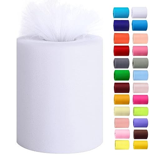 Miegecha Tulle Rolls 6” by 100 Yards (300 feet) Tulle Roll Spool Fabric for DIY Tutu Skirts Wedding Baby Shower Crafts Decorations Party Supplies (White) - Image 1