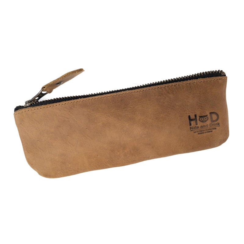 Hide & Drink Hide Drink Rectangular Pencil Case Pen Marker Pouch for Men and Women Flat Zippered Holder Classic Style for Artists Full Grain Leather Handmade Single Malt Mahogany - Image 2