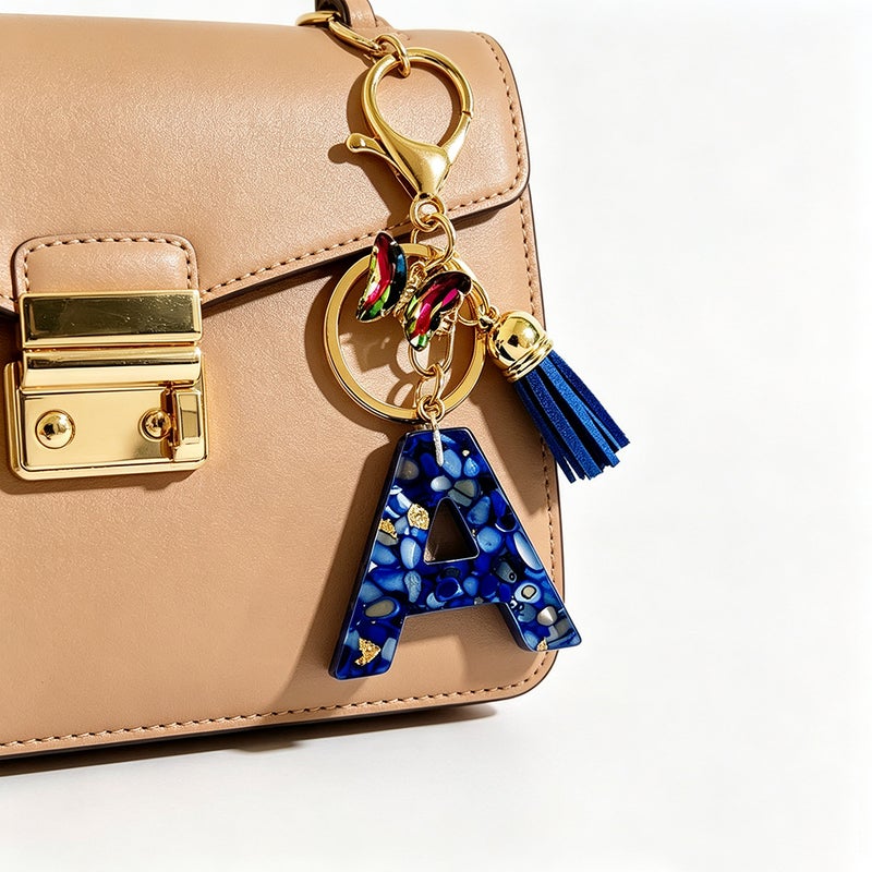 English Resin Letter Keychain with Butterfly Tassel Pendant - Image 4
